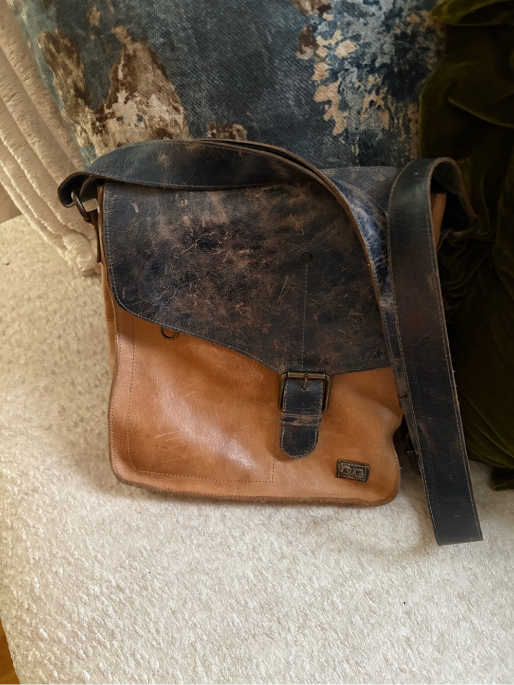 Bed Stu Two-Tone Blue and Brown Leather Messenger Bag